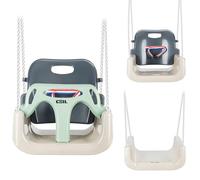 COIL Balançoire pour bébé 3 en 1, siège réglable, avec siège à bascule croissant, balançoire de jardin, pour bébé et enfant, avec dossier et sangle de fixation, charge maximale : 60 kg, olive