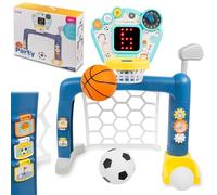 COIL But de football interactif pour enfants, jeu d'activités multi-sports 3 en 1, basketball, football, golf, LED, musique, pour enfants à partir de 18 mois