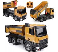 COIL Camion télécommandé 1:14 - Véhicule de chantier télécommandé avec lumière et son - Construction robuste - Plateau de chargement inclinable - Parfait pour les enfants - Camion télécommandé - Jaune