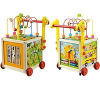 COIL Chariot en Bois 10-en-1, Jouet Éducatif, Trotteur, Voiture d'Apprentisage, Cube d'Éducation, Horloge, Puzzle, Abaque, partir de 18 Mois - Trotteur en Bois - Chariot de Marche Bebe - Trotteur Bébé