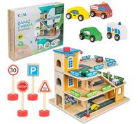 Coil Garage de Stationnement en Bois pour Enfants - Garage Voiture Enfants - Garage à Trois Étages avec Ascenseur et Accessoires - Garage en Bois Jouet