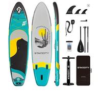 COIL Planche de SUP gonflable - Kit complet de planche de stand up paddle - Kit complet - Poche étanche - Stable - Légère - Avec pagaie - Avec pompe - Accessoires (gris-bleu-gris, 335 x 84 x 15 cm)