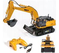 COIL RC pelleteuse, pelle sur chenilles, bulldozer, jouet pelleteuse télécommandée, HUINA 1510, 1:16, LED, 11 canaux de fréquence : 2,4 GHz, jaune