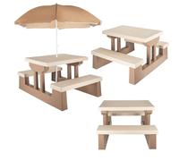 COIL Salon de jardin, table pour enfant avec parasol, groupe de sièges polyvalents, table de pique-nique pour enfants à partir de 3 ans (marron)