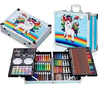 COIL Set créatif, mallette d'artiste ( avec des ustensiles de haute qualité pour la peinture & le dessin 145 -tlg. Set avec pinceaux, couleurs, crayons, feutres, pastels ) , Mallette pratique en bois,