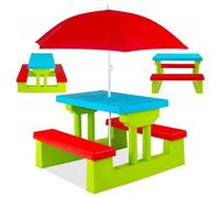 Coil Table de pique-nique multicolore pour enfant - Table, banc, chaise et parapluie