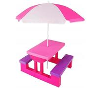 Coil Tables pour Enfants, Tables de Jardin, Table de Pique-Nique pour Enfants avec Bancs, Parasol, Table de Jeu, Banc de Table, Siège pour Enfants, Table, Banc, pour Enfants à partir de 3 Ans(Rose)