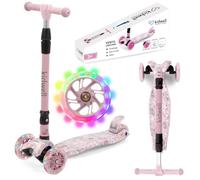 COIL Trottinette pour enfant de 3 à 8 ans, réglable en hauteur, avec roues LED, guidon en aluminium, large surface de marche (rose)