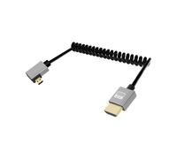 Coiled Cable 4K Micro HDMI to HDMI 3FT Coiled HDMI to Micro HDMI Cable Spring Coiled Short Cable 2.0 4K@120Hz 18Gbps for Camera/Camcorder/HDTV/Tablet (Left Angle)