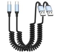 Coiled Cable USB A Vers USB C Fil Usb C Charge Rapide Cordon USBA Vers USBC Court Cable USBC Coudé Android Auto Carplay Câble For iPhone 15 16 17 Samsung Google Huawei