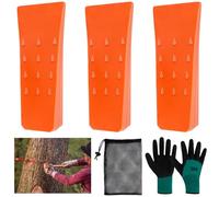 Coin d'Abattage en Plastique, 3 Pièces Coin d'Arbre Levier d'Abattage Coin Forestier avec Gants et Sac de Rangement, Arbre Fendu Coin de Coupe pour l'Abattage Contrôlé d'Arbres