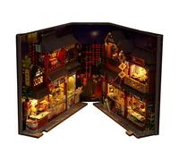 Coin de livre - Coin de livre de maison de poupée bricolage, puzzle de style chinois avec lumière LED | Insert de bibliothèque de ruelle décorative, décoration créative sur le thème fantastique pour