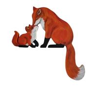 Coin de porte de statue en forme de renard, sculpture de renard mère-enfant, décoration d'armoire de fenêtre de renard, pièce d'art de renards sculptés en bois, couvercle de poignée de porte, décorati