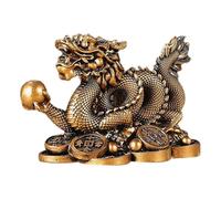 Coin Dragon Cornucopia Statue - Fenng Shuui Prosperity Ornament, Chinese Wealth Holder, Golden Treasure Symbol Figurine, Ancient Coins Base for Bringing Good Luck Happiness Financial Success
