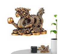 Coin Dragon Cornucopia Statue - Fenng Shuui Prosperity Ornament, Chinese Wealth Holder, Golden Treasure Symbol Figurine, Ancient Coins Base for Bringing Good Luck Happiness Financial Success