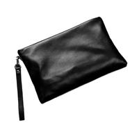 Coin Purse Pochette for Homme en Cuir véritable - Sac enveloppe en Cuir de Vachette Pleine Fleur, Grand Sac à Main Souple en Cuir(Black Trumpet)