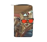 Coin Purse Wallet Conduire Un Chat, Un Raton Laveur Ou Un Opossum Cuir Portefeuille Mignonne Porte-Feuille en Cuire Vintage Bourse Pochette pour Prof, Mère, Femme