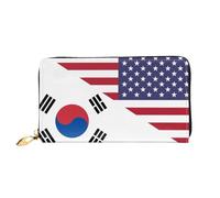 Coin Purse Wallet Drapeau De L'Amitié Entre L'Amérique Et La Corée du Sud Cuir Portefeuille Exquis Femme Pouch Bourse Mignonne Portefeuille Femme pour Prof, Ami, Garcon