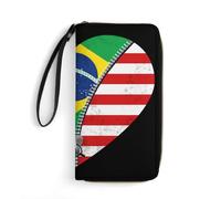 Coin Purse Wallet Drapeau du Cœur De L'Amérique Et du Brésil Cuir Portefeuille Original Retro Femme Pouch Bourse Exquis Porte Monnaie Femme pour Garcon, Meilleur Cadeau, Prof