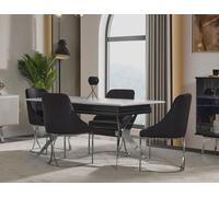 Coin repas Salle à manger Table Chaises Table Moderne 7pcs Noir Extensible