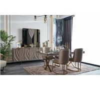Coin repas Table de salle à manger en bois brun Set 9pcs Sideboard