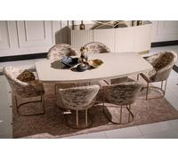Coin repas Table et chaises Set 9pcs Salle à manger Beige Bois Luxe
