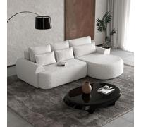 Coin tapissé beige Canapé d'angle élégant Olivio avec fonction de couchage et table de chevet Coin tapissé en tissu bouclé, couleur : beige, ottoman : à droite