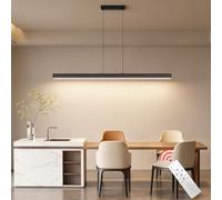Coinmit Led Lampe à suspension Table à Manger, Luminaire Suspendu Linéaire Moderne Dimmable 3000K-6000K avec Télécommande, Hauteur Réglable 150cm, 120CM/42W, Pour Cuisine Salon, Noir