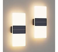 Coinmit Lot de 2 appliques murales LED solaires à batterie IP44 sans fil en acrylique - Applique murale d'extérieur décorative pour véranda, terrasse, couloir, jardin, garage