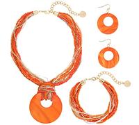 Coiris Collier de perles colorées à plusieurs rangées avec grand pendentif circulaire en coquillage pour femme, 17 inches, Acrylique, Pas de pierre précieuse