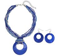 Coiris Collier de perles colorées à plusieurs rangées avec grand pendentif en forme de cercle pour femme, Acrylique, verre, Pas de gemme