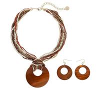 Coiris Collier de perles colorées à plusieurs rangées avec grand pendentif en forme de cercle pour femme, Verre, Pas de gemme