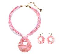Coiris Collier de perles colorées à plusieurs rangées avec grand pendentif en forme de cercle pour femme, Acrylique, verre, Pas de gemme