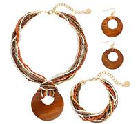 Coiris Collier multirang en perles colorées avec grand pendentif en coquillage rond pour femmes, 17 inches, Coquille, Pas de pierre précieuse
