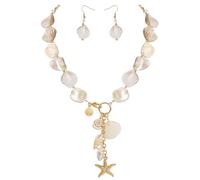 Coiris Ensemble de bijoux ras du cou et boucles d'oreilles en coquillage naturel pour femme - Parure de bijoux en nacre irrégulière, motif étoile de mer, coquillage, perles d'eau douce, Acier
