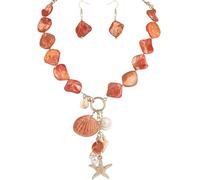 Coiris Ensemble de bijoux ras du cou et boucles d'oreilles en coquillage naturel pour femme - Parure de bijoux en nacre irrégulière, motif étoile de mer, coquillage, perles d'eau douce, Acier