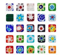 Coiris Lot de 90 perles plates Millefiori à 2 rangées 8 mm carrées en verre avec fleurs multicolores pour fabrication bijoux, colliers, bracelets, boucles d'oreilles (GB-QH-1001)