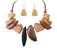 Coiris Parure collier et boucles d'oreilles en bois style bohème pour femme, Bois, Pas de pierre précieuse
