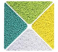 COIRIS Perles de rocaille en verre 12/0 environ 24 000 pièces, 4 couleurs, assortiment de tailles 2,5 mm, jaune, vert, blanc, pour fabrication de bracelets, boucles d'oreilles, colliers (GB-1030-F)