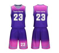 COITROZR Maillot de basket-ball personnalisé pour enfants, short de basket-ball adulte T-shirt 2 pièces, personnalisez votre nom, numéro et équipe, violet, Taille Unique