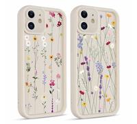 Coiwxmoi 2 Pièces Coque pour iPhone 12 6,1", Aesthetic Fleur Pflanzen Mignon Motif Design Étui pour Femmes Fille, Silicone Housse Antichoc Caméra Protecteur Cover Case pour iPhone 12, Flower