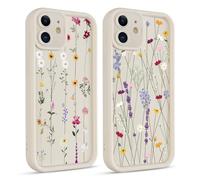 Coiwxmoi 2 Pièces Coque pour iPhone 12 Mini 5,4", Aesthetic Fleur Pflanzen Mignon Motif Design Étui pour Femmes Fille, Silicone Housse Antichoc Caméra Protecteur Cover Case pour iPhone 12 Mini, Flower