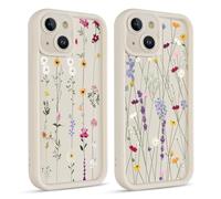 Coiwxmoi 2 Pièces Coque pour iPhone 13 Mini 5,4", Aesthetic Fleur Pflanzen Mignon Motif Design Étui pour Femmes Fille, Silicone Housse Antichoc Caméra Protecteur Cover Case pour iPhone 13 Mini, Flower
