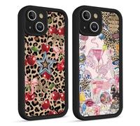Coiwxmoi 2 Pièces Coque pour iPhone 15, Été Aesthetic Léopard Motif Lys Stella Dessin Collage Étui pour Femmes Fille Cadeau, Silicone Housse Caméra Protecteur Cover Case pour iPhone 15 6,1"