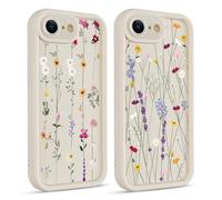Coiwxmoi 2 Pièces Coque pour iPhone 16e/SE 4/SE 2025 6,1", Aesthetic Fleur Pflanzen Mignon Motif Design Étui pour Femmes Fille, Silicone Housse Caméra Protecteur Cover Case pour iPhone SE 4, Flower