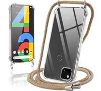 Coiwxmoi Coque avec Cordon pour Google Pixel 4a 4G 5,81", Collier Réglable Téléphone Étui Portable Lanyard Case Transparent Ultra Souple Silicone TPU Housse Antichoc Protection Cover, Jaune