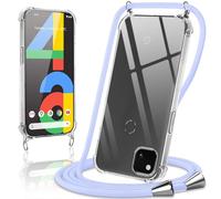 Coiwxmoi Coque avec Cordon pour Google Pixel 4a 4G 5,81", Collier Réglable Téléphone Étui Portable Lanyard Case Transparent Ultra Souple Silicone TPU Housse Antichoc Protection Cover, Violet