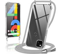 Coiwxmoi Coque avec Cordon pour Google Pixel 4a 4G 5,81", Collier Réglable Téléphone Étui Portable Lanyard Case Transparent Ultra Souple Silicone TPU Housse Antichoc Protection Cover, Gris