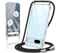 Coiwxmoi Coque avec Cordon pour Google Pixel 7a(5G) 6,1", Collier Réglable Téléphone Étui Portable Lanyard Case Transparent Souple Silicone TPU Housse Antichoc Protection Cover, Noir