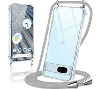 Coiwxmoi Coque avec Cordon pour Google Pixel 7a(5G) 6,1", Collier Réglable Téléphone Étui Portable Lanyard Case Transparent Souple Silicone TPU Housse Antichoc Protection Cover, Gris